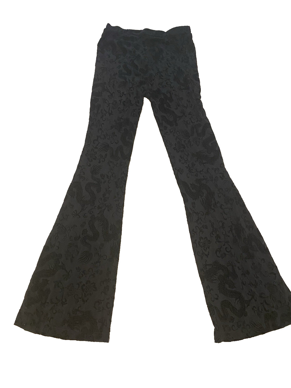 Black Sheer Lace Floral Flare Pants Size Medium Glam Goth Swim Coverup Leggings